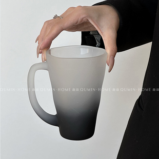 趣皿 带把波纹杯创意磨砂灰玻璃茶杯家用喝水杯子小众设计玻璃杯