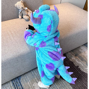 毛怪苏利文新生婴儿童衣服秋冬厚款动物造型 宝宝恐龙连体衣睡衣