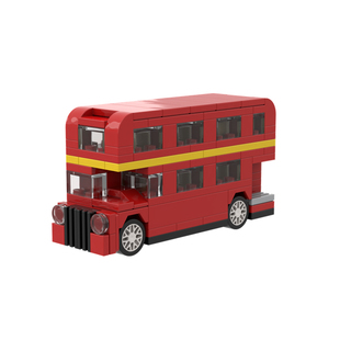 国产小颗粒积木moc 兼容乐高伦敦双层巴士 公交车模型拼插玩具