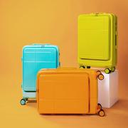 新糖果(新糖果)色前开口行李箱，女密码箱拉杆箱印制logo学生旅行皮箱