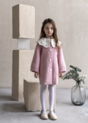 2021女童冬季纯手工粉红色双面，羊毛可爱公主，纯色钉珠翻领常规外套