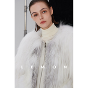lemonlime高级感芬兰进口白色，狐狸毛皮草(毛皮草，)外套女2023短款大衣
