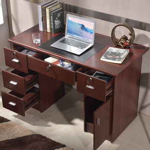 电脑桌台式家用书桌简约现代经济型带抽屉321办公桌，1.2米(红棕色)
