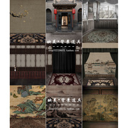 中国风古典工笔画摄影背景布复古民国全家福古装拍照主题背景纸