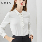 福利白色衬衫女长袖秋季设计感雪纺上衣职业面试正装衬衣