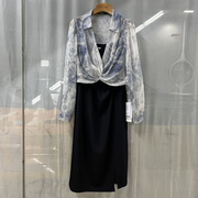 卓17121z5228商场专卖2024春时尚，品质女装雪纺，印花优雅两件套裙子