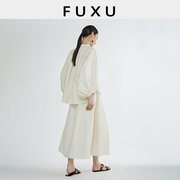 芙蕖FUXU 法式圆领上衣小衫宽松显瘦灯笼袖衬衫半身A字长裙两件套