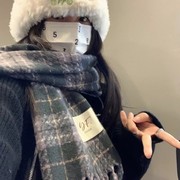 格子韩式披肩围巾感百2023秋冬季围脖%女高级彩色仿羊绒紫色