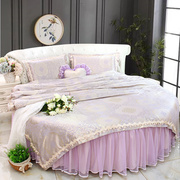 圆床四件套主题酒店圆形床4件套驼色公主蕾丝提花圆被罩圆床单2米