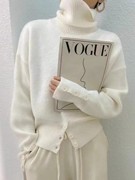 高领套头毛衣女士秋冬时尚洋气，设计感开叉宽松显瘦百搭针织打底衫