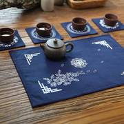 刺绣手工diy初学自绣材料包制作茶席垫布艺棉麻隔热杯垫方形壶垫