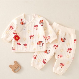 新生婴儿儿保暖衣服52码春秋季初生宝宝和尚服0-3-6婴儿夹棉套装