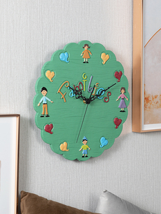 卡通儿童房钟表挂钟田园风格绿色时钟客厅家用创意时尚个性装饰钟