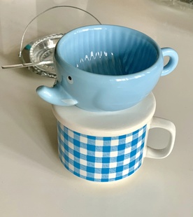 中古同款小象滤杯马克杯蓝色，套杯日式陶瓷咖啡，滤杯手冲过滤杯具