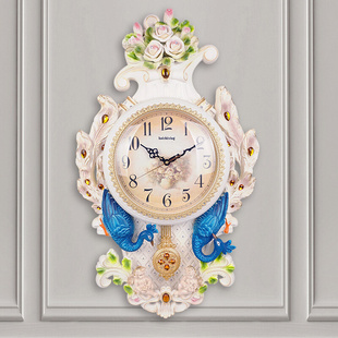欧式钟表孔雀客厅挂钟静音大号时尚家用创意卧室钟装饰(钟装饰)时钟壁挂表