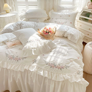 法式ins白色床单被套床上四件套100全棉纯棉，网红公主风床裙款床品
