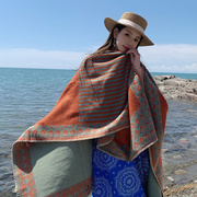 青海旅游穿搭披肩女海边沙滩，防晒开叉围巾，新疆西藏旅行必备高级感