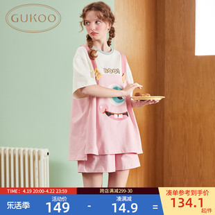 Gukoo/果壳家居服女怪兽大学夏季女士睡衣纯棉短袖家居服B