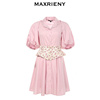 奥莱MAXRIENY粉色连衣裙夏季女士娃娃领衬衫裙泡泡袖甜美短裙