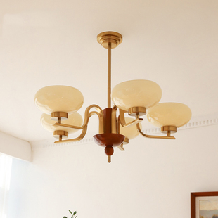 中古柚木色吊灯5头现代美式复古法式书房客厅卧室餐厅奶玻璃灯具