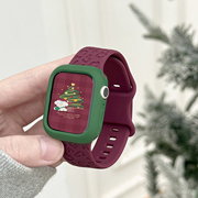 新年限定适用于iwatch S9表带印花硅胶蝴蝶扣表带applewatch6/7/8液态硅胶保护壳se代苹果手表新年套装女
