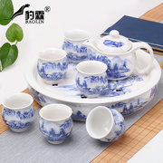 陶瓷双层杯子功夫茶具青花瓷，套装耐热大整套茶盘茶海茶壶礼盒装