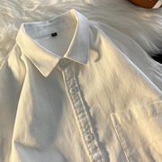 白衬衫长袖男春秋季高级感磨毛西装内搭打底日系工装纯棉休闲衬衣