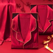 高档大红色情侣睡衣套装长袖长裤，结婚礼物送新人喜庆礼盒新婚实用
