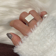 欧美s925银方形戒指，女复古几何立体嘻哈开口指环，蹦迪夸张食指戒潮