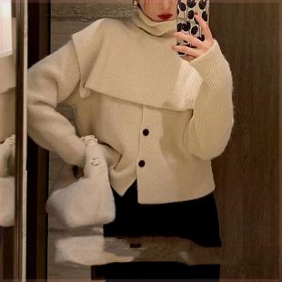 韩国东大门2023秋冬女装，时尚斗篷披肩，设计纯色针织开衫上衣