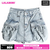 lalabobo24夏季复古休闲高腰，纯色大口袋牛仔短裤lbdb-wxzq11