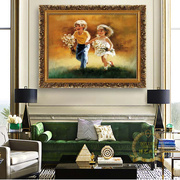 美式小孩装饰画金色童年，儿童房间有框画客厅卧室挂画欧式人物壁画
