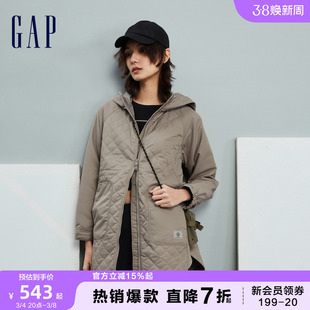 断码Gap女装冬季宽松廓形连帽棉服机能风长款外套840860