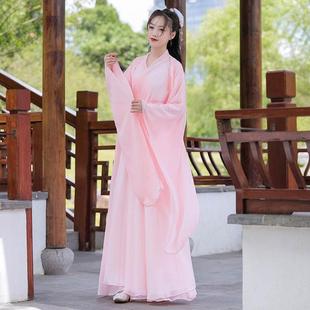 粉色古装汉服女超仙改良版中国风广袖流仙裙学生飘逸白菜套装