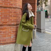 韩系绿色双面羊绒大衣女秋冬2023高级感中长款羊毛呢子厚外套