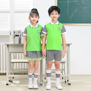 幼儿园园服男女儿童装夏短袖英伦风格子表演班服套装学生校服