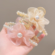 夏季珍珠花朵抓夹女可爱发夹头饰韩国发卡后脑勺大号鲨鱼夹顶夹子