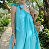 蓝色斜肩海边度假风沙滩裙系带宽松设计感长裙吊带裙连衣裙女夏季