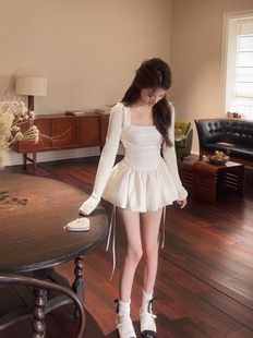 inmimiface2023吊带芭蕾，蓬蓬短裙收腰显瘦无袖，背心白色连衣裙女