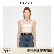 dazzle地素奥莱深卡其色，网纱蕾丝打底衫上衣女2d1d5367n