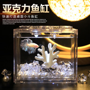 斗鱼专用小型鱼缸带灯创意微景观，桌面缸造景亚克力积木孵化隔离盒