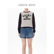 胶囊系列CONCISE-WHITE 复古条纹长袖T恤2023夏季