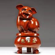 花梨木雕猪摆件红木，聚宝盆生肖福猪实木质桌面装饰家居工艺品