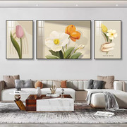 现代简约客厅装饰画沙发背景，高档大气山水画，风景花卉三联墙壁挂画