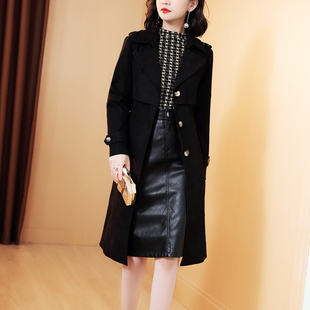 黑色风衣女中长款2024年秋季韩版时尚西装领休闲短款外套大衣