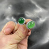 四海玉器 镶嵌绿玉髓戒指 女款活扣可伸缩绿色玛瑙戒圈 指环