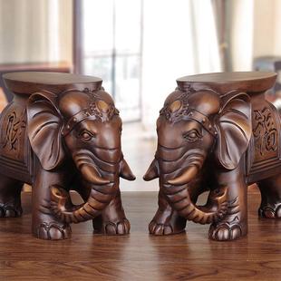 实木雕刻大象换鞋凳子一对木质，象摆件落地玄关客厅手工艺乔迁
