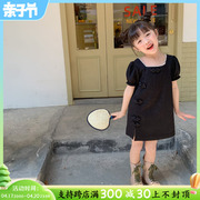 女童旗袍裙夏季2024洋气中国风女宝宝汉服裙子薄款儿童时尚小黑裙