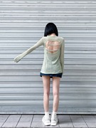 春季韩系时尚设计感镂空长袖，针织衫大码女装，外搭性感纯欲圆领上衣