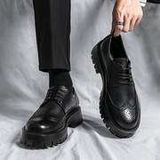 夏季男鞋2024商务正装，英伦休闲黑色真皮皮鞋，男布洛克工作潮鞋
